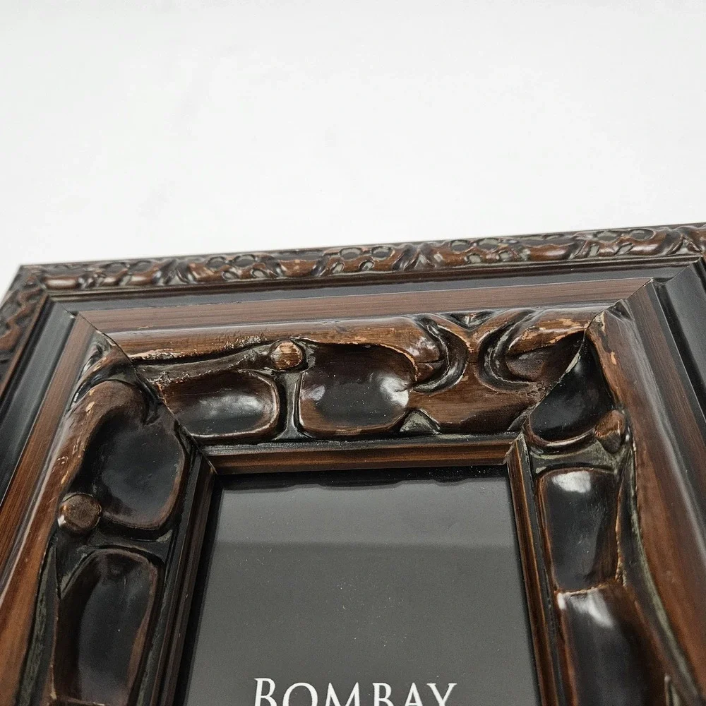 Vintage Bombay Deep Well Picture Frame Carved Mahogany 4x6 Ornate